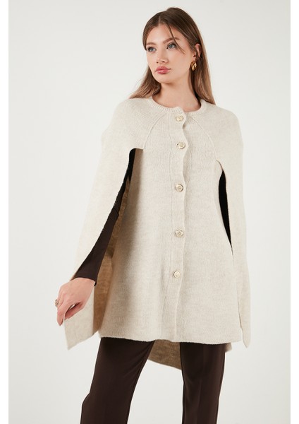 Oversize Fit Bisiklet Yaka Pelerin Kol Düğmeli Panço Bayan Panço 4617015 indirimleri