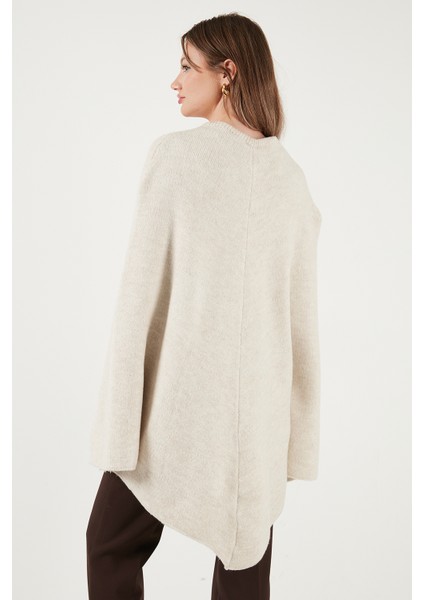 Oversize Fit Bisiklet Yaka Pelerin Kol Düğmeli Panço Bayan Panço 4617015