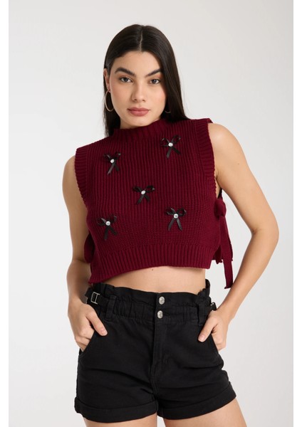 Kurdele Detaylı Triko Crop Süveter fiyatları