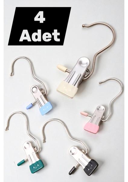 4lü Metal Eşarp Askısı Şal Askısı Silikon Uçlu Çok Amaçlı Askı Mandallı Kanca Kancalı Klips