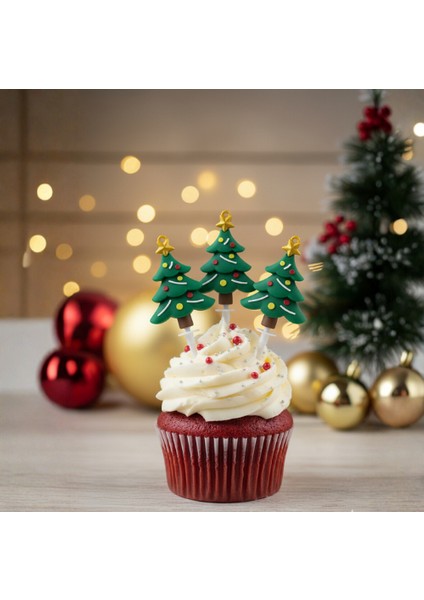 5 Adet 5 cm Yılbaşı Çam Ağacı Pasta Süsü - Noel Ağacı Cupcake Topper Dekorasyon Figürü fırsatları