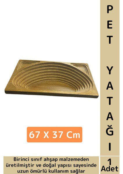 Evcil Hayvan Konforlu Kolay Temizlenir Çok Şık Dikdörtgen Doğal Ahşap Kedi Köpek Yatağı 67 x 37 cm