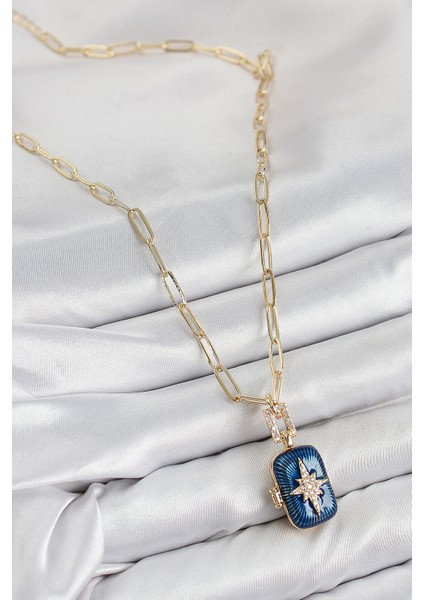 Pirinç Zirkon Taşlı Açılabilir Kutup Yıldızı Model Gold Renk Kadın Kolye modelleri