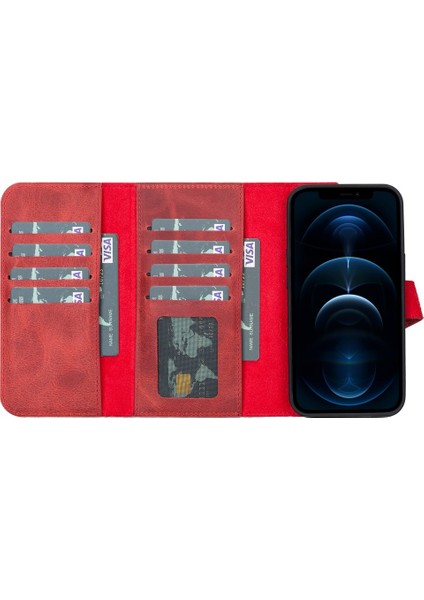 Apple iPhone 13 Pro Uyumlu Deri Cüzdanlı Kılıf Santa G4 Kırmızı fiyatları