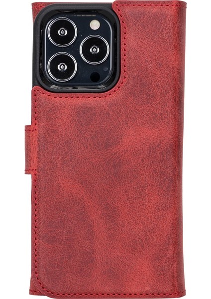 Apple iPhone 13 Pro Uyumlu Deri Cüzdanlı Kılıf Santa G4 Kırmızı fırsatları