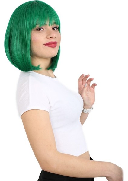 Küt Kahküllü Fiber Sentetik Peruk / Koyu Yeşil fiyatları