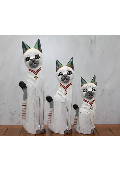 Ahşap 3'lü Kedi Seti 50 cm Okas:1