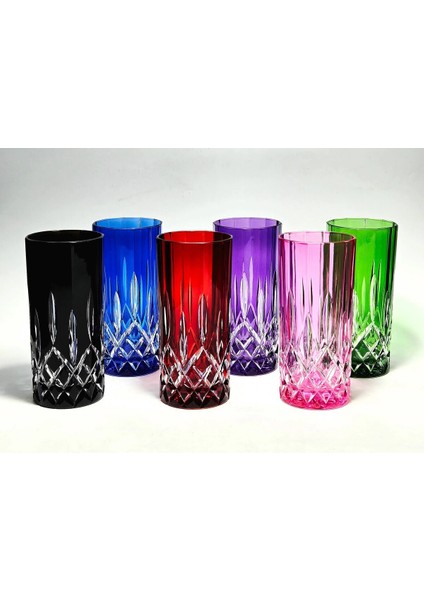El Yapımı Kristal Cristalleria Italiana Renk Su Bardağı Takımı 6'lı modelleri