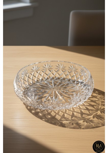 El Yapımı Kristal Palm Desenli 28 cm Dekoratif Sunumluk Kase
