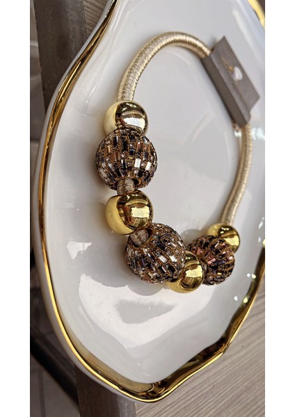 Lüks Model Altın Rengi Boncuklu Gerdanlık Kolye modelleri