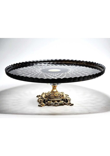 El Yapımı Kristal Siyah Gold Detaylı Vertical Desenli Ayaklı Dekoratif Sunumluk Ayaklı Kase fiyatları