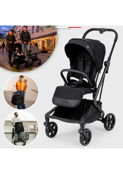 Rotativo Çift Yönlü Kabin Tipi Bebek Arabası Siyah