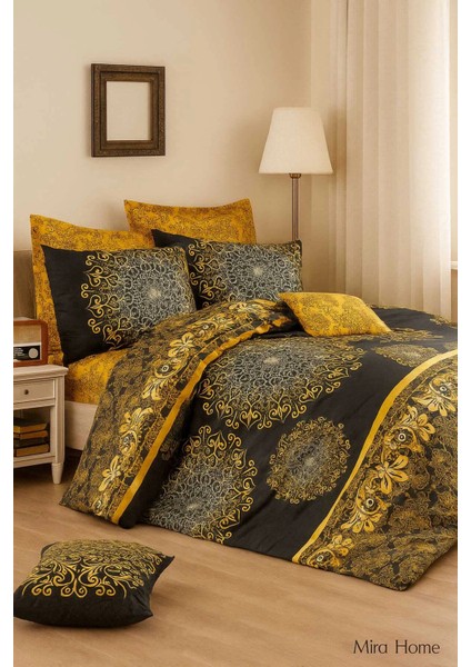 Çift Kişilik Pamuklu Nevresim Takımı Varaklı Desenli