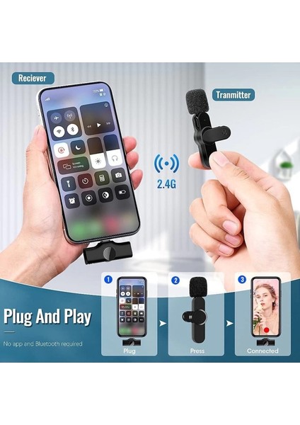 Lightning Girişli Iphone Uyumlu Ikili Kablosuz Yaka Mikrofonu Youtube Facebook Tiktok Vlog fırsatları