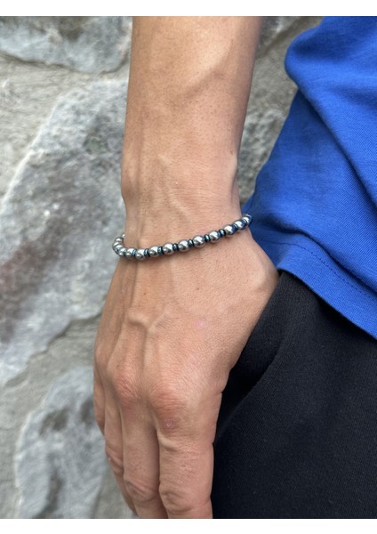 Erkek Gümüş-Mavi Renkli Hematit Doğal Taş 20+2 cm Ayarlanabilir Çelik Bileklik modelleri
