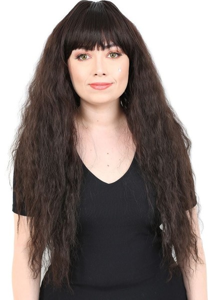 Uzun Perçemli Kabarık Dalgalı Fiber Sentetik Peruk / Kahverengi