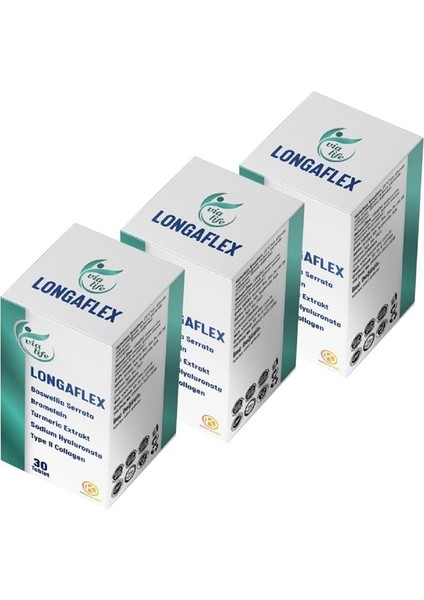 kuazar ilaç longaflex tip 2 kolajen, hyalüronik asit, bromelain, bozwellia 30 tablet - 3'lü
