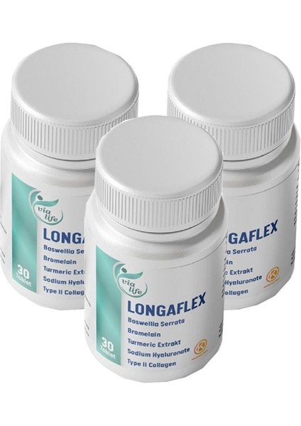 kuazar ilaç longaflex tip 2 kolajen, hyalüronik asit, bromelain, bozwellia 30 tablet - 3'lü fiyatları