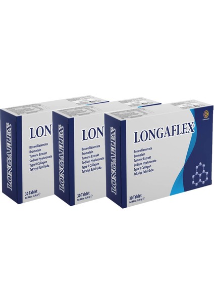 kuazar ilaç longaflex tip 2 kolajen, hyalüronik asit, bromelain, bozwellia 30 tablet - 3'lü modelleri
