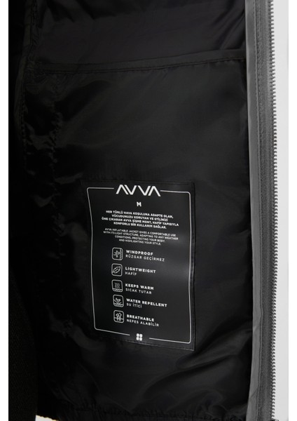 Erkek Açık Gri Dik Yaka Yapıştırmalı Su İtici Kumaşlı Şişme Mont E006019