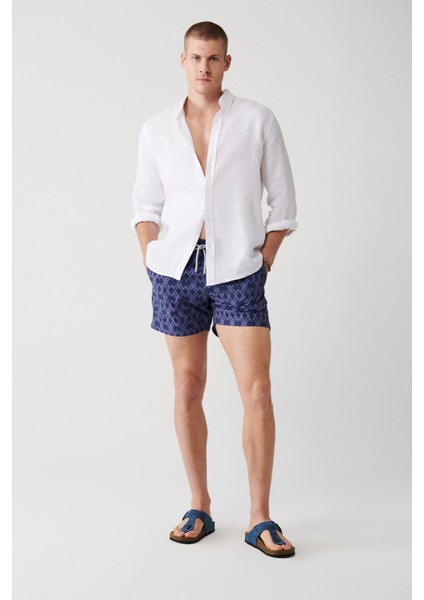 Erkek Lacivert Geometrik Baskılı Deniz Şortu A31Y3817
