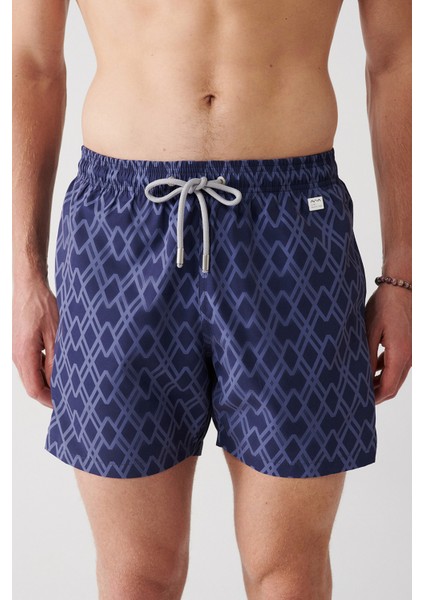 Erkek Lacivert Geometrik Baskılı Deniz Şortu A31Y3817