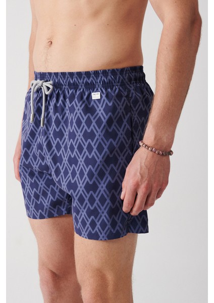 Erkek Lacivert Geometrik Baskılı Deniz Şortu A31Y3817