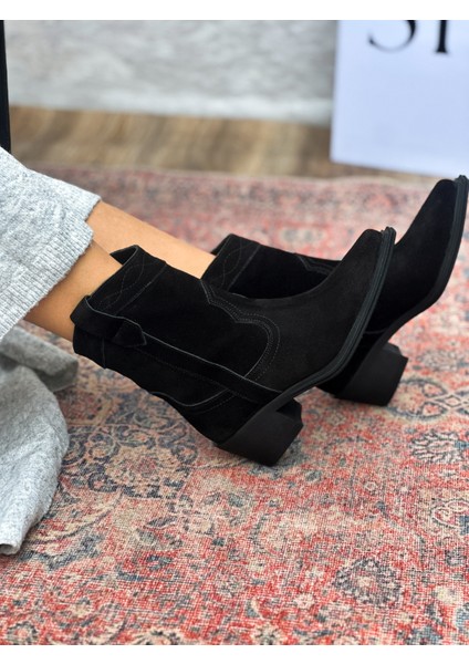 Isolde Deri Sivri Burun Western Siyah Kadın Kovboy Bot