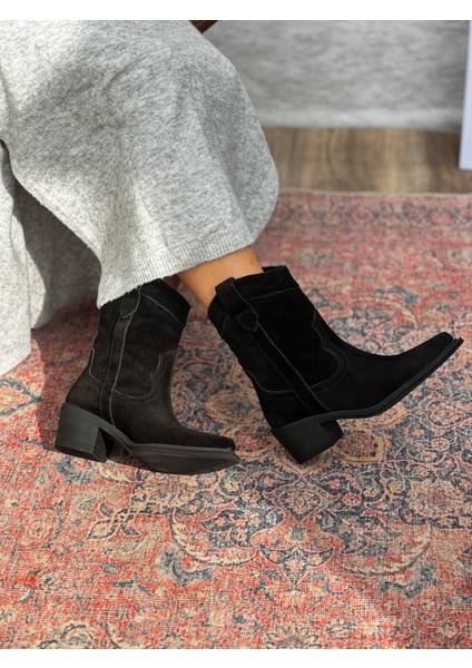 Isolde Deri Sivri Burun Western Siyah Kadın Kovboy Bot