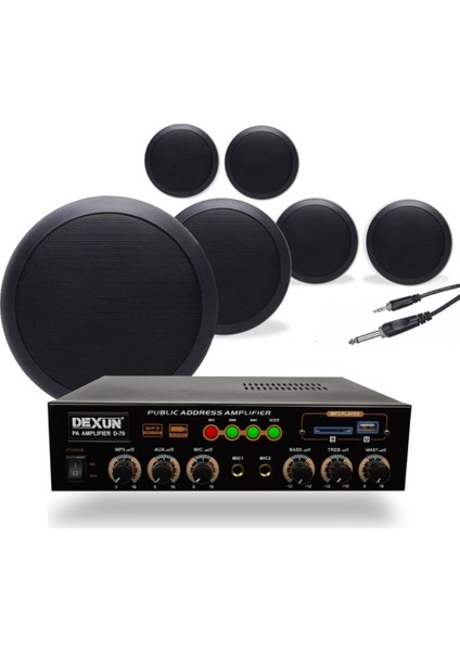 6’lı Siyah Tavan Hoparlörlü 100V Anfi Ses Sistemi | Kafe Mağaza Ofis Müzik Seti