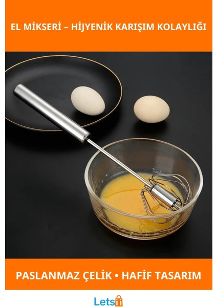 Paslanmaz Çelik Manuel El Mikseri Ergonomik Kullanım Kolaylığı