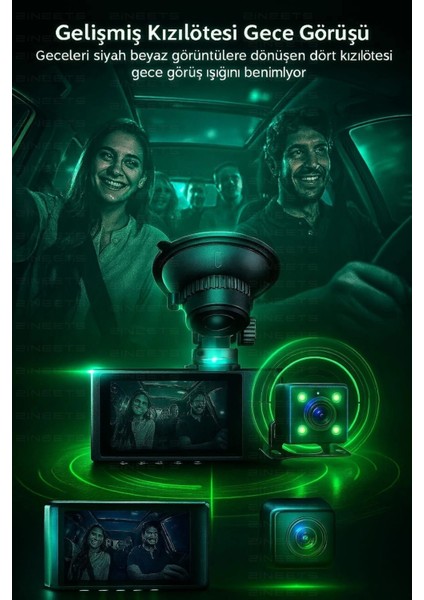 Wifi 1080P Araç Içi 3 Kameralı LCD Ekranlı Gece Görüşlü , G-Sensör , Geri Görüş Kamera fiyatları