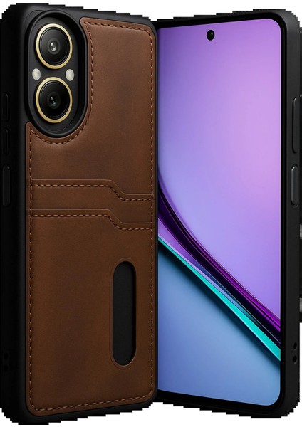 CPT16 Realme 12 Lite Kılıf Sara Kartvizitli Deri Kılıf - Taba