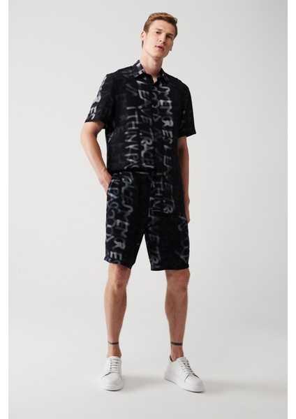 Erkek Siyah Viskon Yazılı Şort A31Y3715