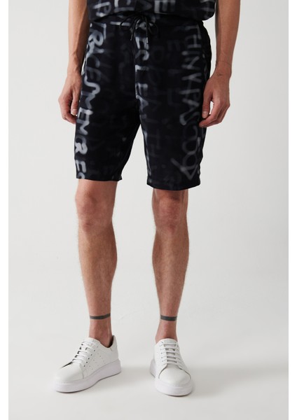 Erkek Siyah Viskon Yazılı Şort A31Y3715
