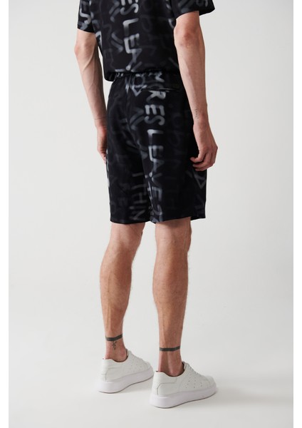 Erkek Siyah Viskon Yazılı Şort A31Y3715