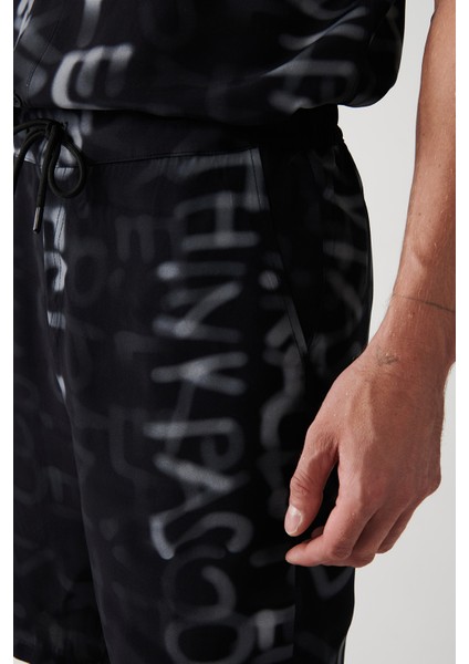 Erkek Siyah Viskon Yazılı Şort A31Y3715