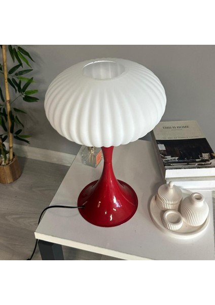 Mesa Beyaz Cam Masa Lambası Dekoratif Abajur Çocuk Odası Başucu Lambası Okuma Lambası