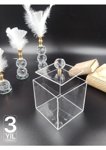 Kristal Topuzlu Şeffaf Kutu | Damat, Gelin, Bohça, Nişan, Sunum ve Ürün Sergileme Için Akrilik Kutu