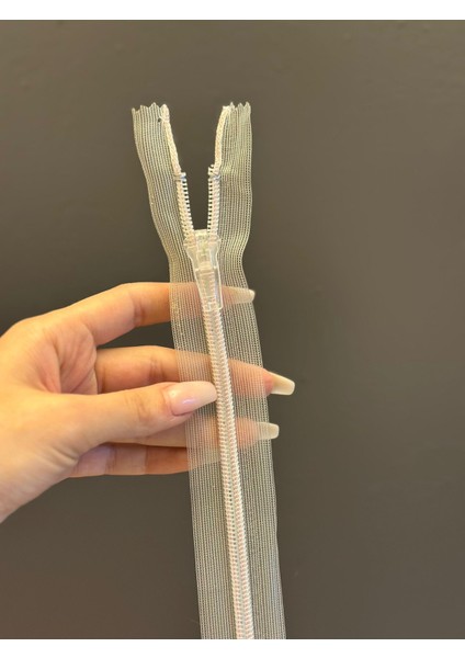 24X3 cm Beyaz Transparan Fermuar