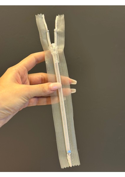 24X3 cm Beyaz Transparan Fermuar modelleri