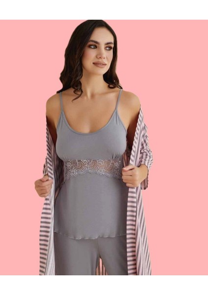 Kadın Üç Parça Penye Sabahlık & Pijama Takımı Set D1.01.LL.02.008 fiyatları