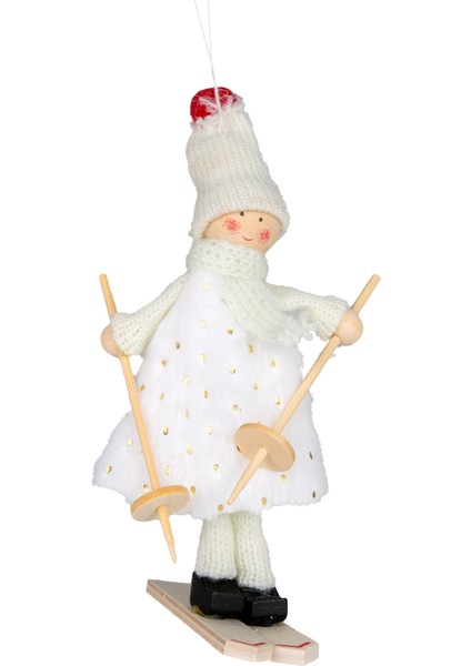 Yılbaşı Süsü, Kayak Yapan Peri Figürleri, Beyaz - Kutuda, Erkek ve Ka modelleri