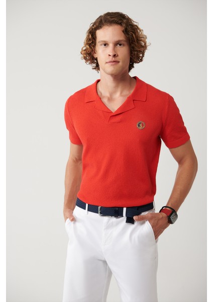 Erkek Mercan Apaj Yaka Dokulu Triko Regular Fit T-Shirt A41Y5066