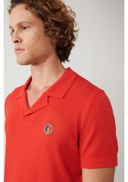 Erkek Mercan Apaj Yaka Dokulu Triko Regular Fit T-Shirt A41Y5066