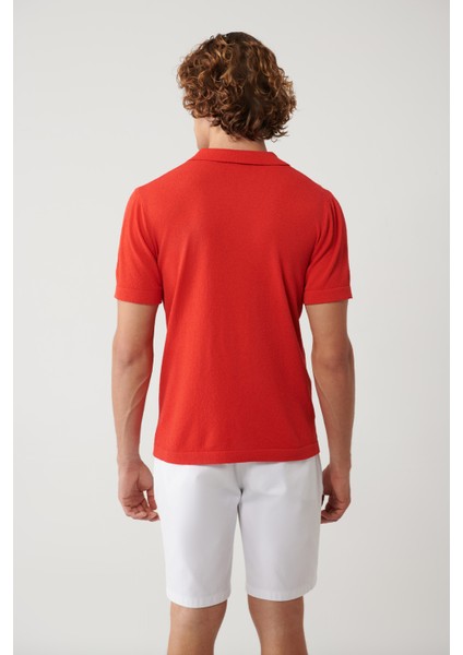 Erkek Mercan Apaj Yaka Dokulu Triko Regular Fit T-Shirt A41Y5066