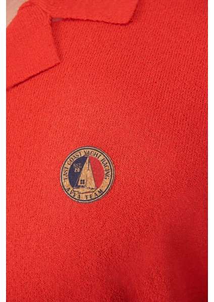 Erkek Mercan Apaj Yaka Dokulu Triko Regular Fit T-Shirt A41Y5066