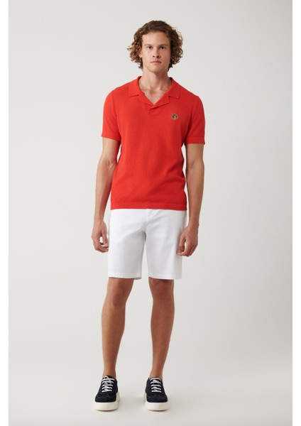 Erkek Mercan Apaj Yaka Dokulu Triko Regular Fit T-Shirt A41Y5066