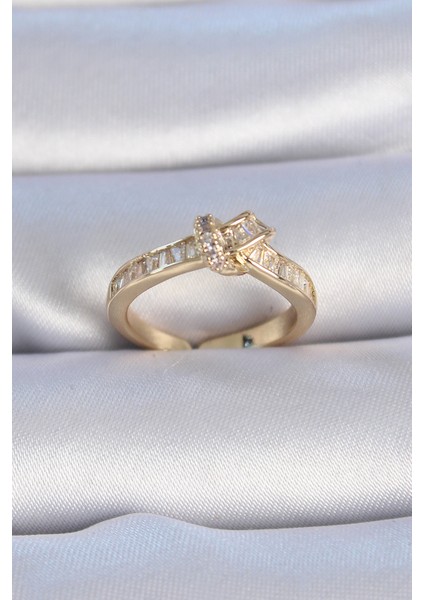 bulurum pirinç gold renk zirkon taşlı düğüm model kadın yüzük