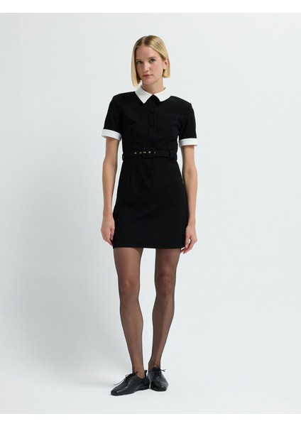 Polo Yaka Mini Elbise Siyah 12444821001